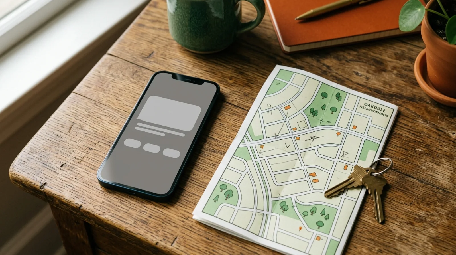 A phone showing an AI assistant answering a question about finding a real estate agent