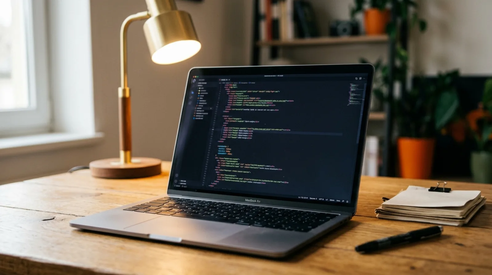 Raw HTML page source displayed in a code editor next to a rendered real estate website